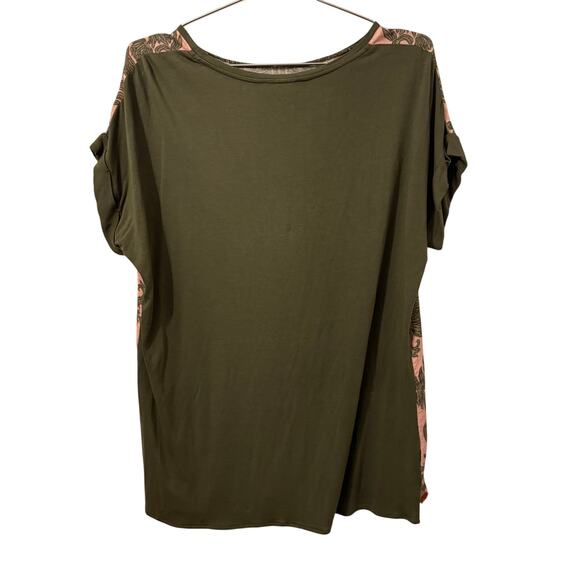 Sundance Sage and Peach Leaf Print Silk and Rayon Short Sleeve Tee S - Picture 2 of 6